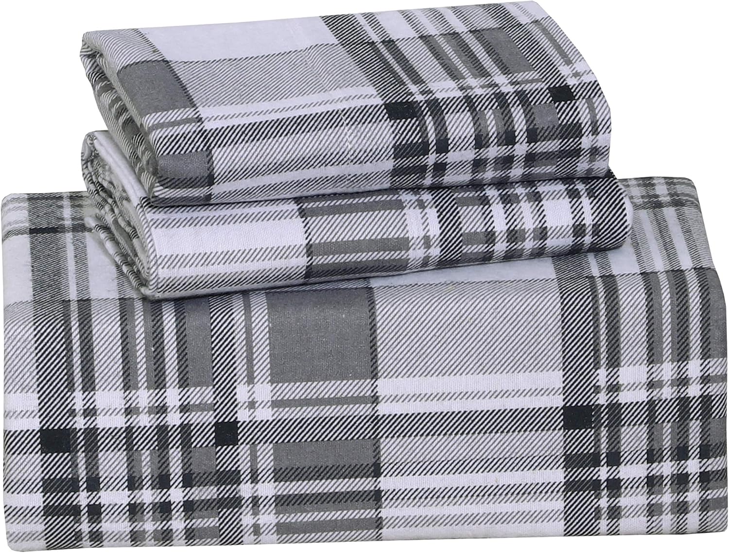 Ruvanti 100% Cotton 4 Piece Flannel Sheets Queen Balance Plaid Grey Deep Pocket-Warm-Super Soft - Breathable Moisture Wicking Flannel Bed Sheet Set Queen Include Flat Sheet, Fitted Sheet 2 Pillowcases: Home & Kitchen