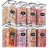 PRAKI Cereal Containers Storage Set (4L,135.2 Oz), 8PCS Airtight Food Storage Containers with Lids for Kitchen & Pantry Organizers and Storage, Cereal Dispensers with 20 labels, Measuring Cup & Marker