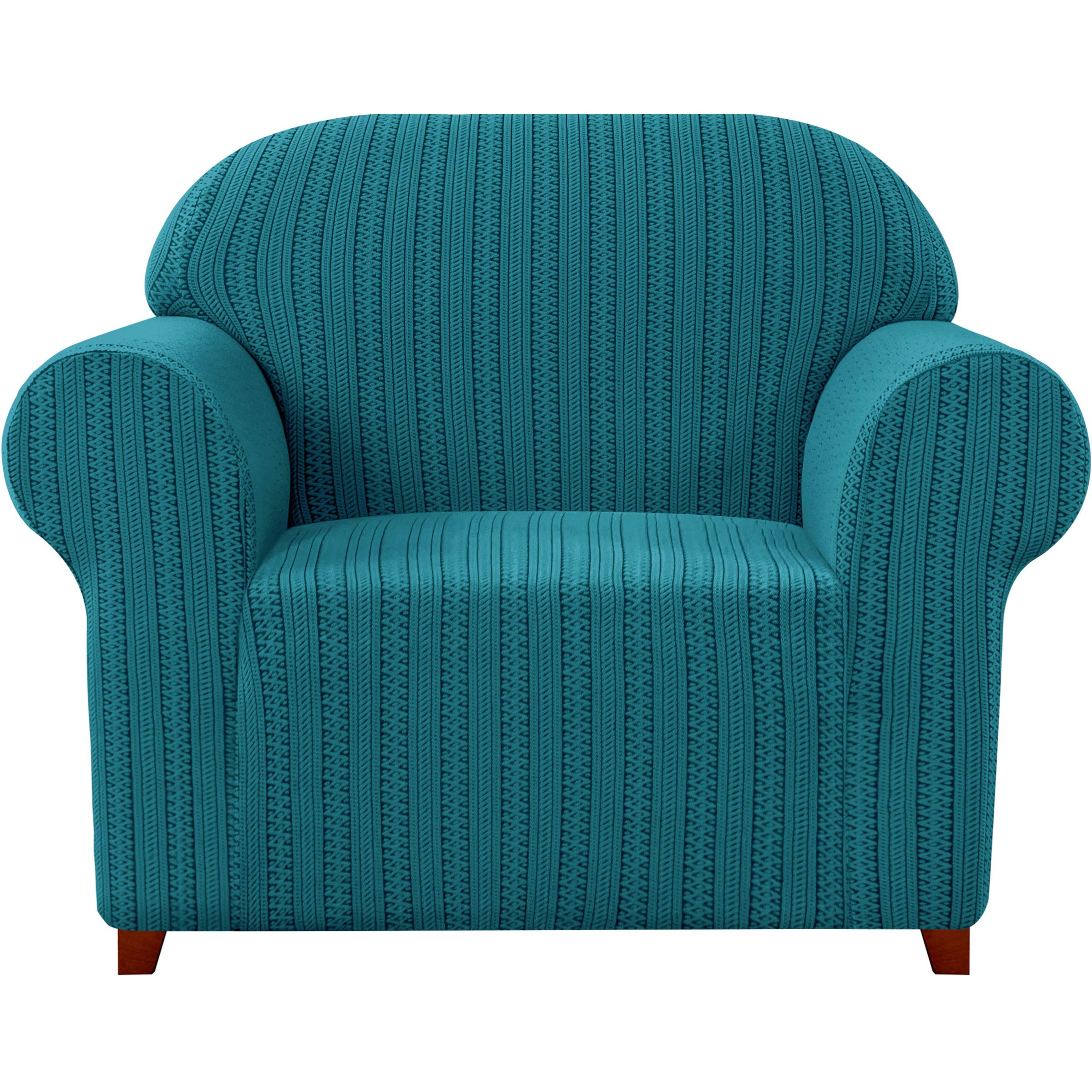 subrtex 1-Piece Striped Jacquard Sofa Slipcover, Spandex Stretch Couch Sofa Cover, Washable Furniture Protector for Living Room (1 Seater, Blue)