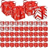 Cholemy 50 Pcs Christmas Gift Boxes with Lids Small Red 4x4x4 Christmas Candy Boxes with 3 Roll Red Ribbon Xmas Party Gifts for Holiday Sweets Chocolate Cookie Treat Presents Wrapping
