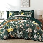 WONGS BEDDING Green Comforter Set King,7 Pieces Floral Comforter Set for All Seasons,Bed in a Bag King with Botanical Flowers Comforter, Sheets, Pillowcases & Shams