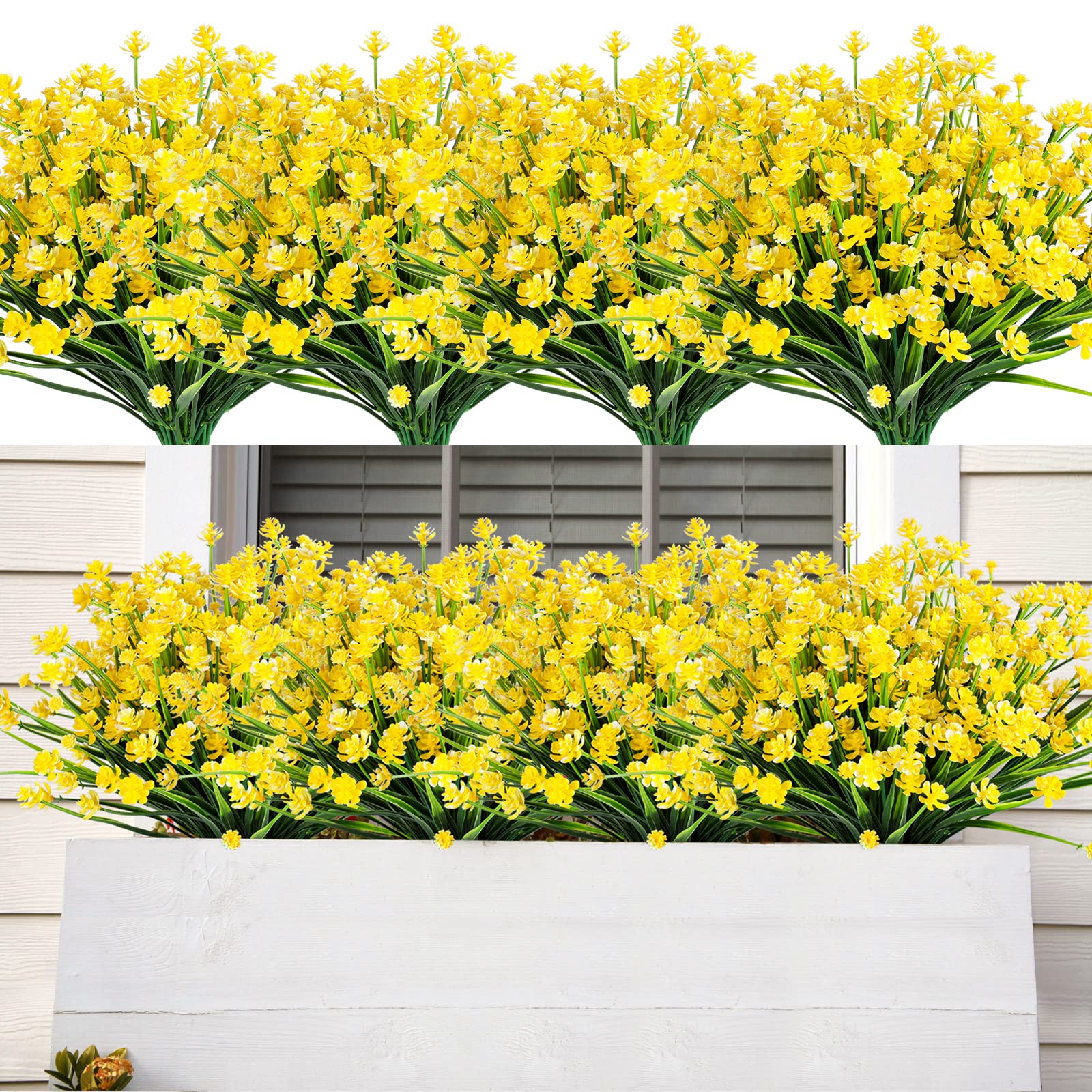 Photo 1 of AmyHomie 20 Bundles Artificial Flowers for Outdoor UV Resistant Faux Flowers No Fade Fake Plastic Plants Garden Porch Window Box Decorating(Bright Yellow)