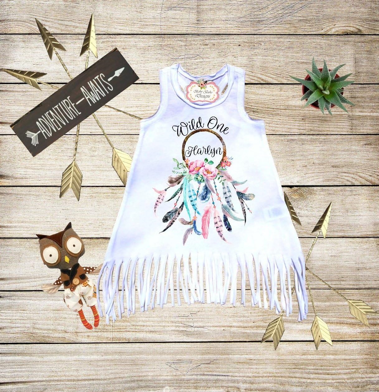 Wild One Fringe Dress with Name Custom Dress Boho Dress Baby Boho Clothes Personalized Dress Boho Outfit Boho Fringe Dress Bohemian Dress Girl Boho Dress Dreamcatcher