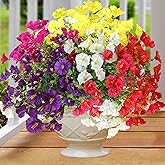Artificial Flowers for Outdoors 12 Bundles Realistic Faux Plants UV Resistant Fake Silk Morning Glory with Eucalyptus for Front Door Planter Patio Porch Spring Summer Decoration (6 Mixed Color)