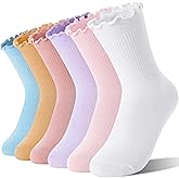 Welwoos Girls Kids Ruffle Socks Uniform School Dress Frilly Cotton Crew Socks 6 Pairs