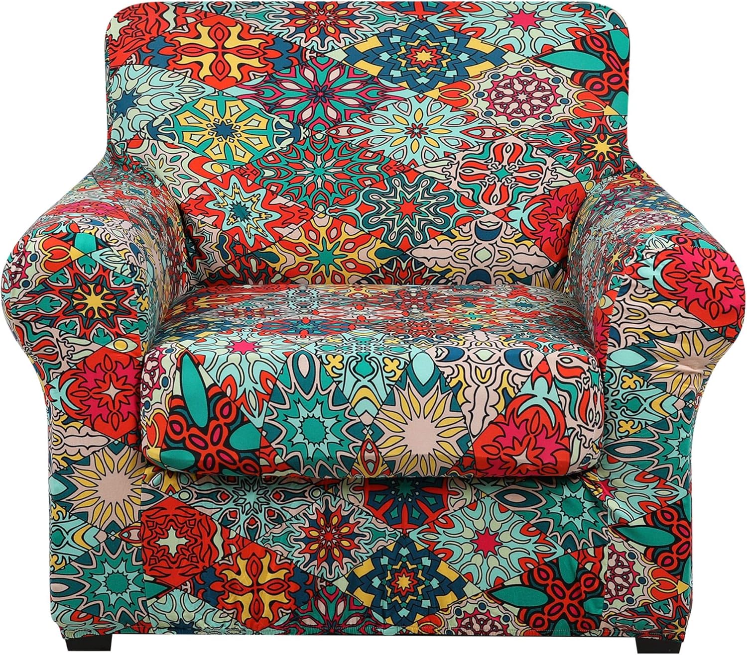 hyha Printed Couch Chair Cover - Floral Pattern Sofa Cover with Separate Cushion Cover, 2 Piece Stretch Armchair Slipcover Washable Furniture Protector (Armchair, Diamond Mandala): Home & Kitchen