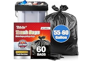 Teivio Large Black Trash Bags 55-60 Gallon 60 Counts Industrial Sturdy Garbage Bags, Extra Large Lawn and Leaf Bags Outdoor Commercial Trash Can Liner for Construction Sites, Workshops, Backyard
