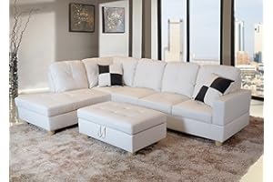 Beverly Fine Furniture Left Facing Russes Sectional Sofa Set With Ottoman, White