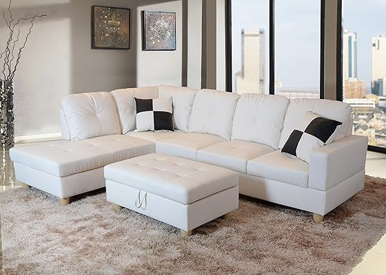 Lifestyle Furniture Left Facing 3PC Sectional Sofa Set, White