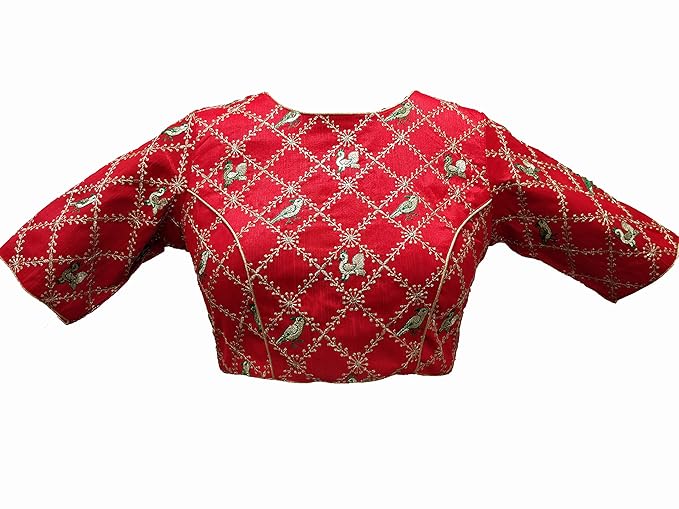 DUPION SILK FULL NECK ELBOW SLEEVES PADDED BLOUSE