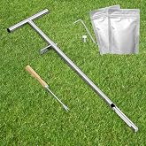 SPECILITE 36" 304 Stainless Steel Soil Sampler Probe with Bags, Weed Puller | Foot Pedal, for Lawn Garden Farm Soil Sampling, T-Handle Soil Test Kits Tool