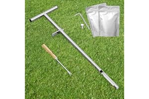 SPECILITE 36" Soil Probe 304 Stainless Steel Straight Soil Sampler Probe with Foot Pedal and Sample Bags for Lawn Garden Farm Plants, T-Handle Soil Test Kits with Weed Puller Tool for Soil Sampling