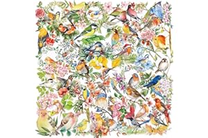 50PCS Vibrant Watercolor Bird Stickers - Reusable Vinyl | Colorful Nature-Inspired Designs with Floral Backgrounds | for Lapt
