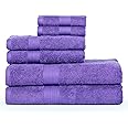 Ample Decor 100% Cotton Luxury 6 Piece Towels Set, 2 Bath Towels, 2 Hand Towels, 2 Wash Cloths for Bathroom - Purple Towel Sets