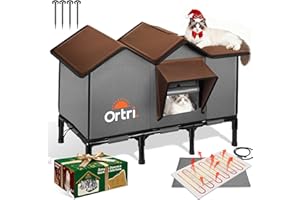 ORTRI Outdoor Heated Cat House for Outside: Winter Insulated Weatherproof 30"×14"×20" Shelter with Extra Large Elevated Warm Heater and Waterproof Heating Bed for Multiple Feral Kitties Small Pets for Barn