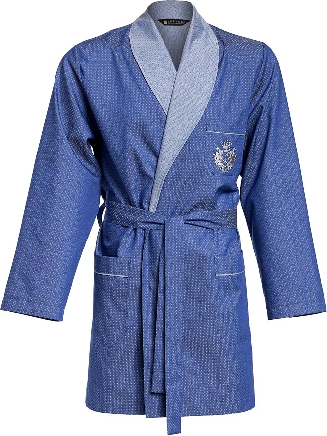 LEVERIE Elegant men's short coat, tuxedo cotton bathrobe/dressing gown