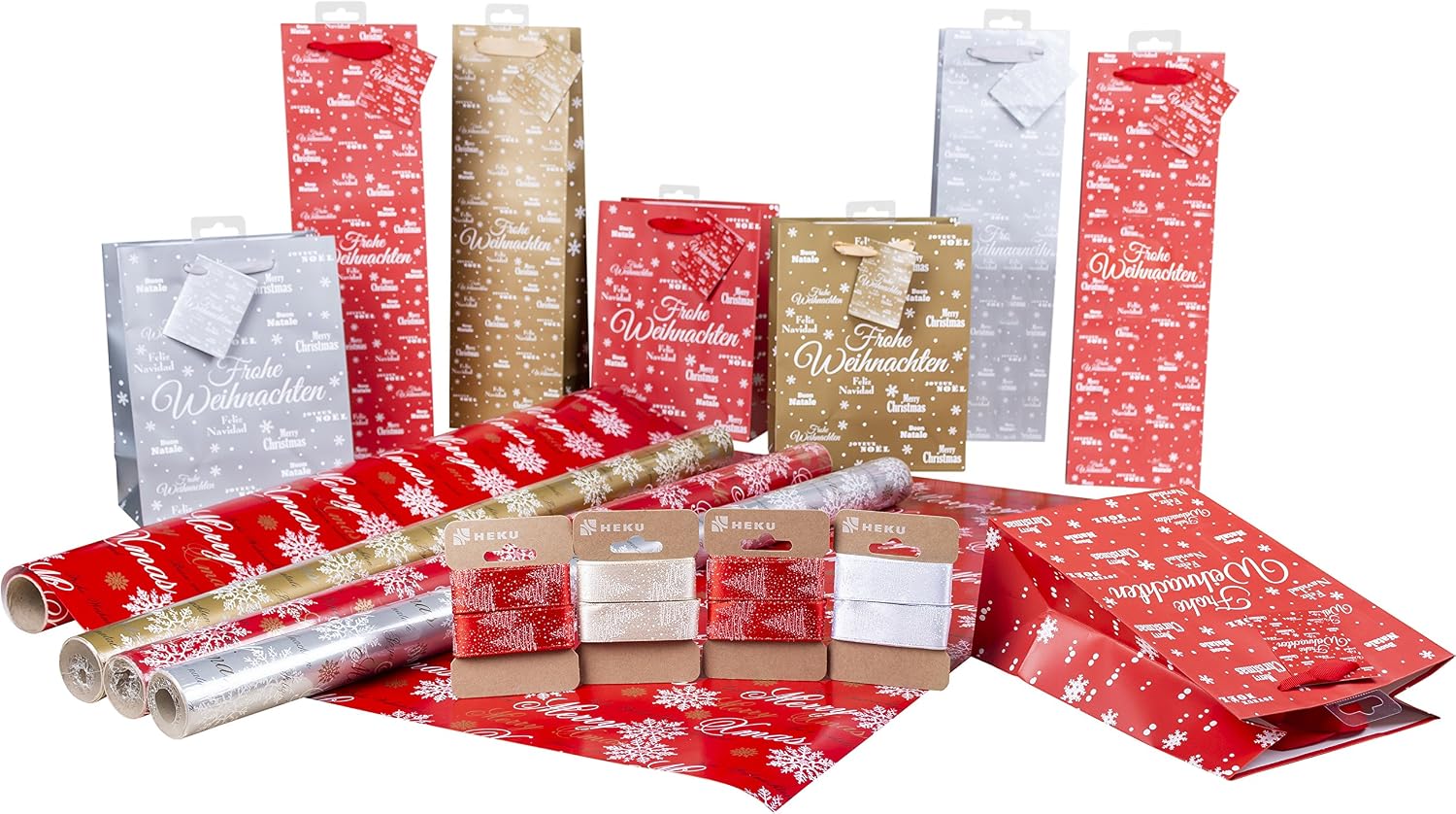 Heku Gift Packaging Set, Gift Bag, Gift Boxes, Paper, Merry X-mas, 16-TLG