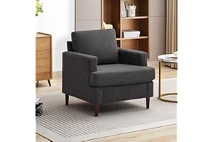 Weture Mid-Century Accent Chair,Modern Linen Fabric Armchair for Living Room,Comfy Upholstered Reading Accent Chairs for Bedroom,Single Sofa Chair with Wood Legs (Dark Grey, 1 Pack)
