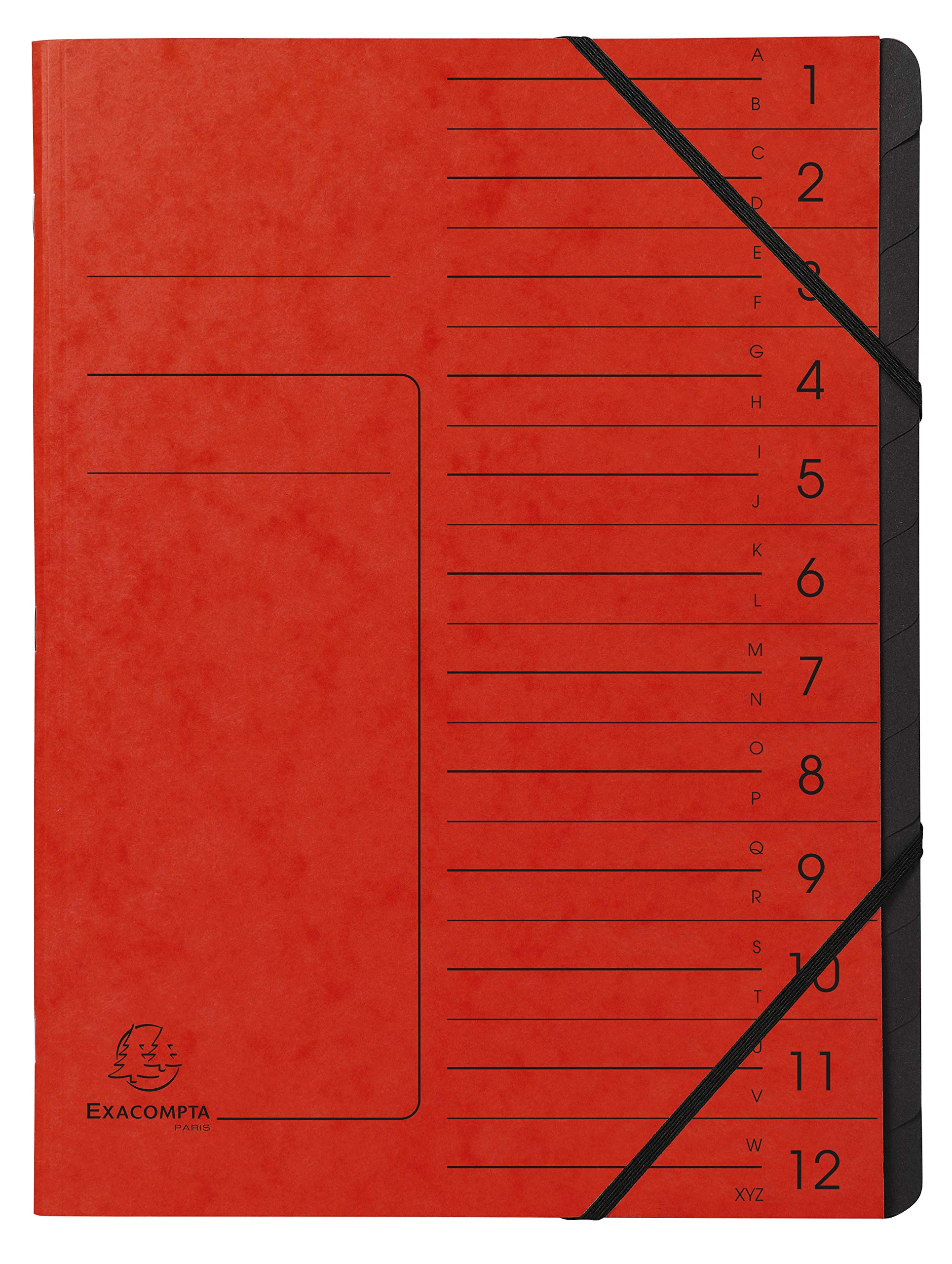 Exacompta - Ref 541205E - Stapled Spine Multipart File - 245 x 320mm in Size, Suitable for Storing A4 Documents - 12 Tabbed Sections - Red Cover with Reinforced Tabs