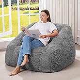 Hobestluk Oversized Bean Bag Chair for Adults with Filler, Large Cozy Reading Chair, Comfortable Lounge Chair for Living Room and Bedroom (Grey Plush)
