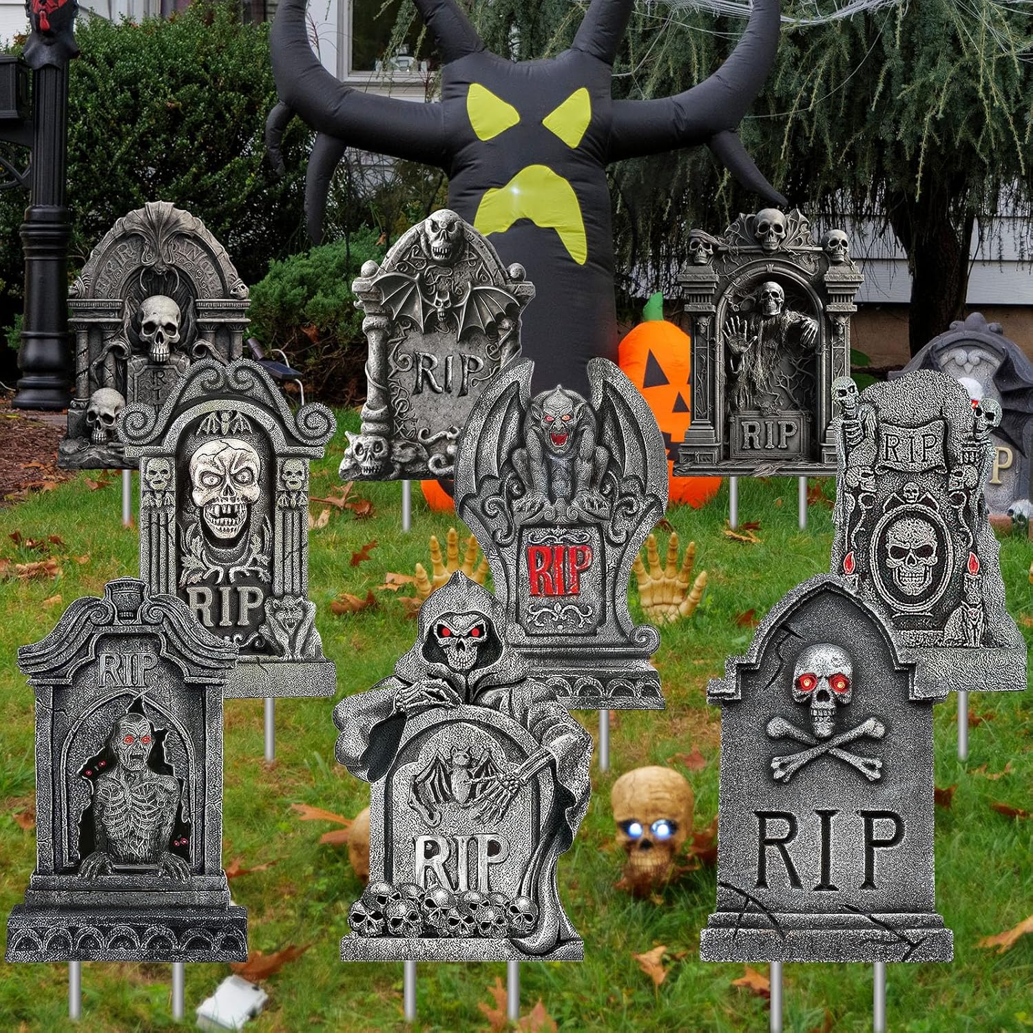 Yard Signs - Kigley 9 Styles Halloween Tombstone Yard Stakes Signs Graveyard Tombstones Yard Signs Corrugated Rip Tombstones Halloween Sign with Stakes Signs for Halloween Props Lawn Decorations (Classic)