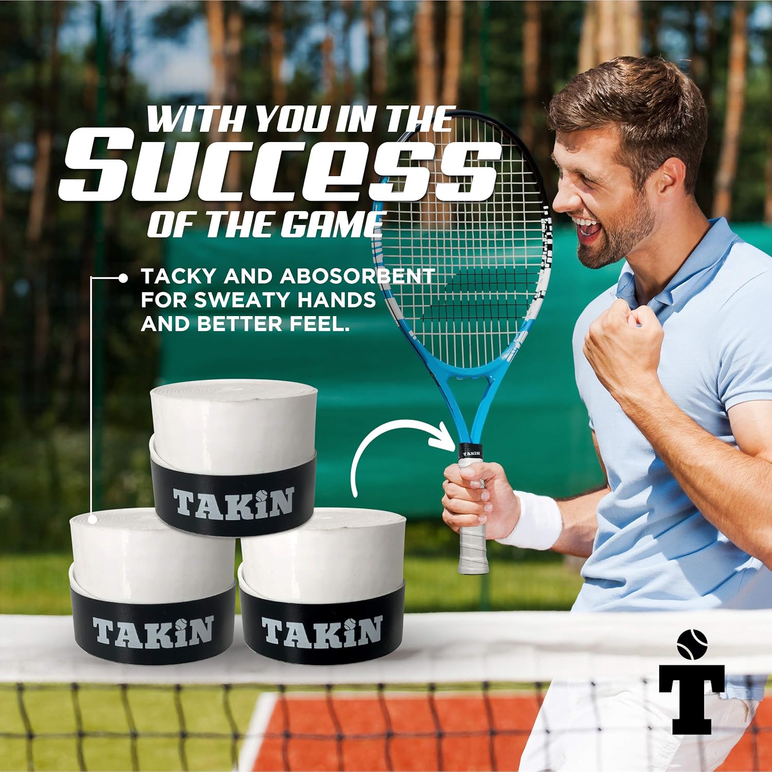 Takin Best Tacky Tennis Grips - Absorbent Over Grip for Tennis Racquet Handle - White Tennis Racket Grip Tape Replacement for Rackets - 3 Pack Overgrips and Overwraps : Sports & Outdoors