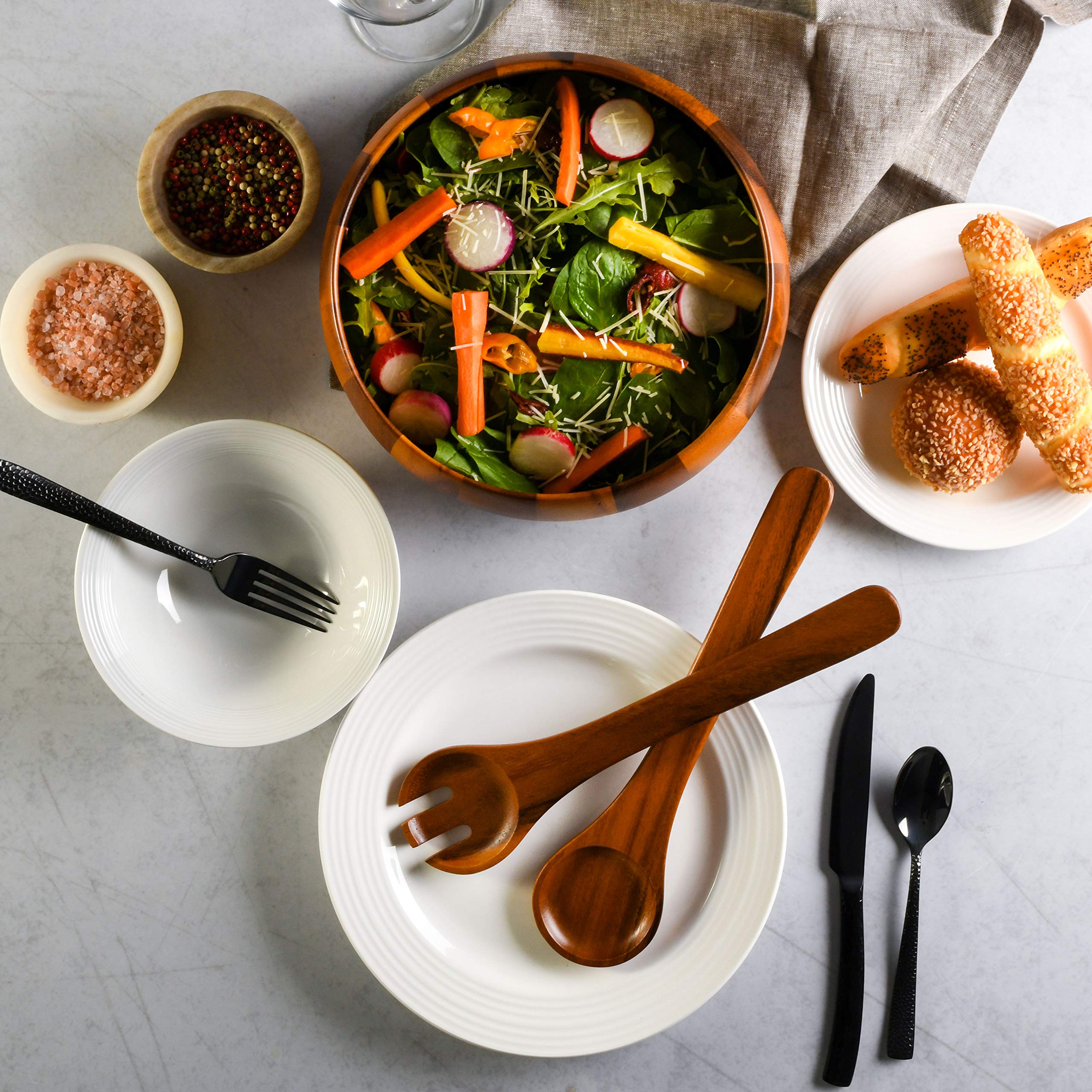 Gibson Home Laurel Acacia Wood Salad Bowl Set, 3 - Piece, Acacia Wood - Image 3