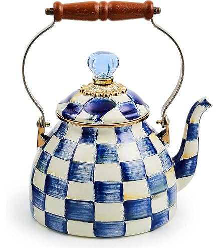 MacKenzie-Childs Enamel Teapot & Cup Set - Courtly Check Black & White High-Tea Collection