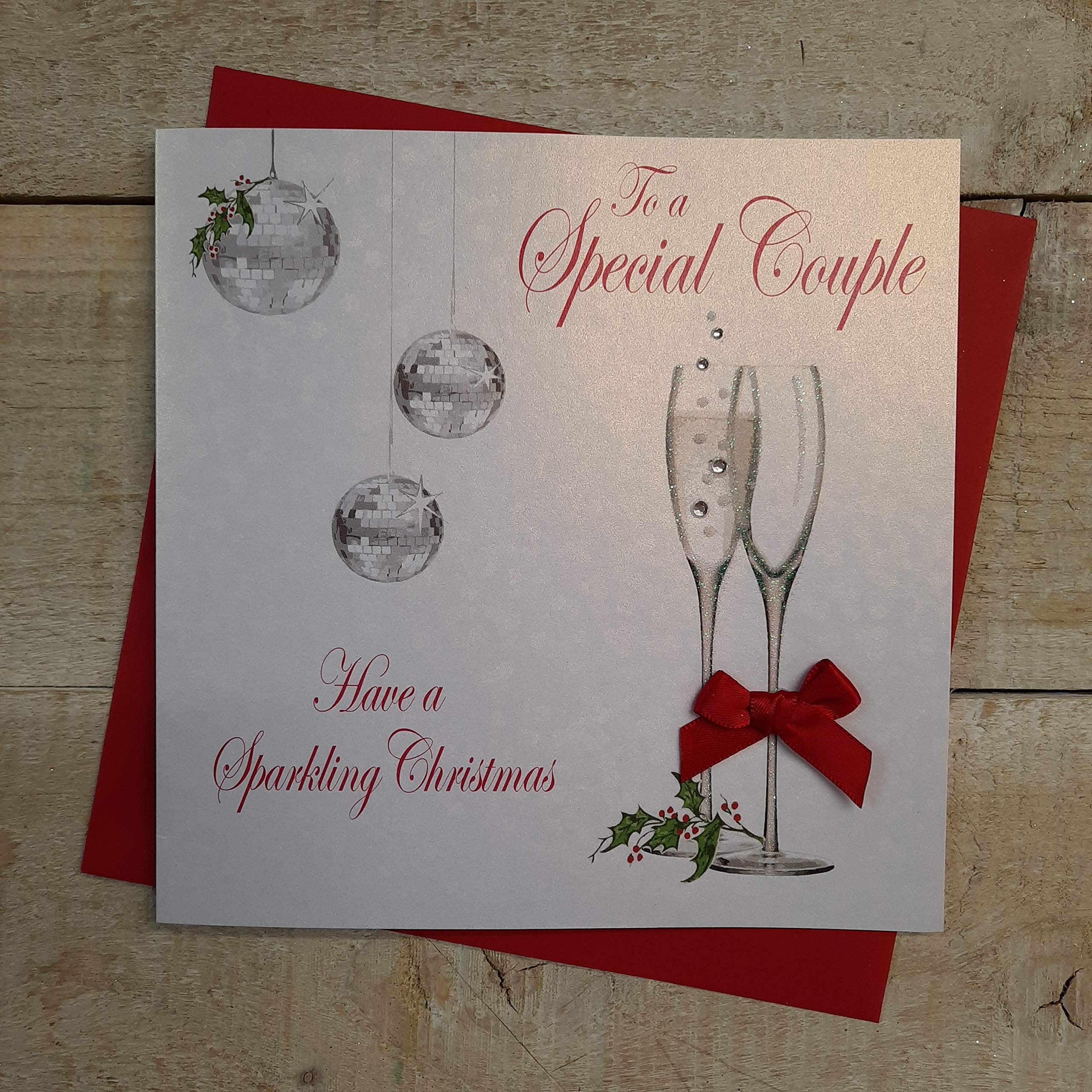 White Cotton Cards To A Special Couple Have A Sparkling Handmade Christmas Card (Champagne Flutes) Code x14-62