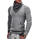 COOFANDY Men's Knitted Turtleneck Pullover Shawl Collar Sweaters Slim Fit High Neck Hoodies with Pockets