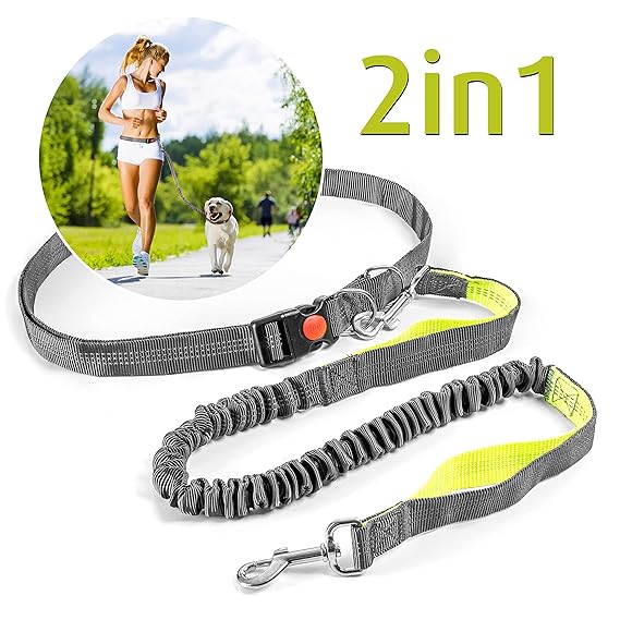 Elastische Jogging-Leine mit Sicherheitsverschluss, verstellbare Hunde-Leine (115-155 cm), Freihandleine mit Bauchgurt