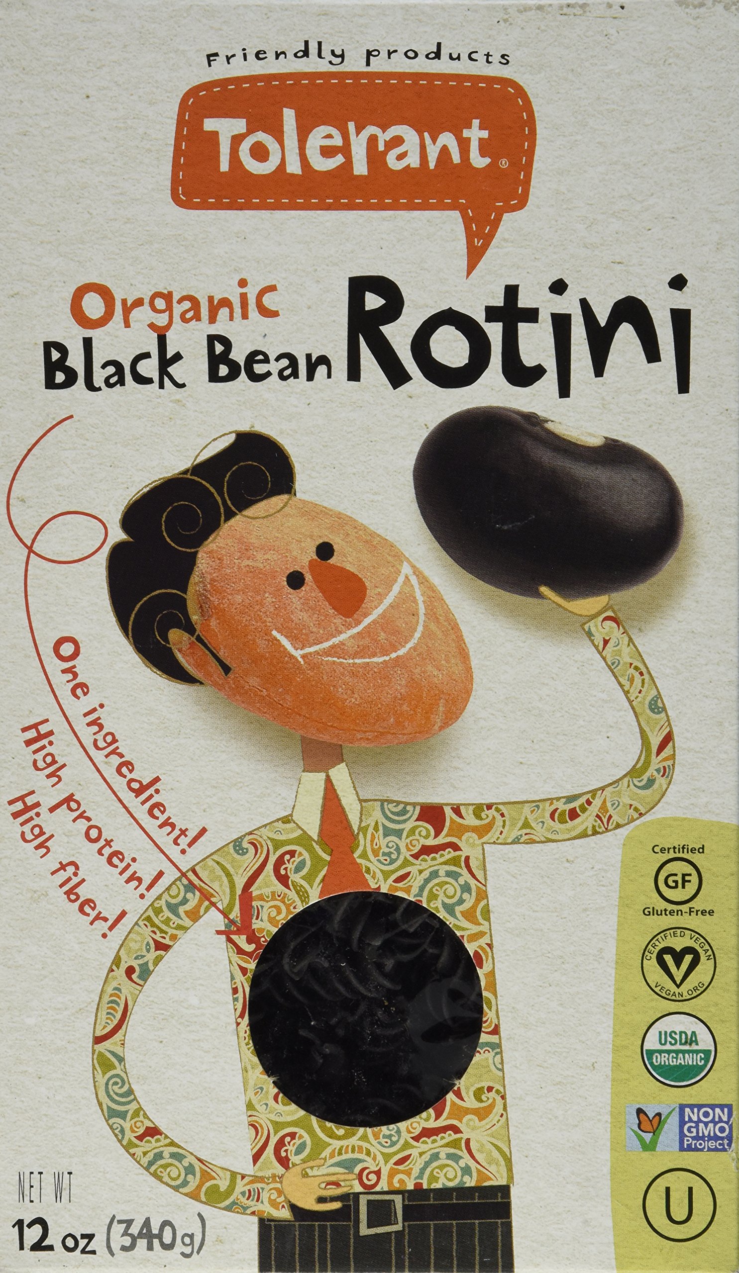 Tolerant Foods Organic Black Bean Pasta-Rotini-12 oz