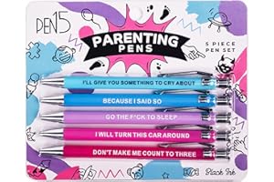 MilkToast Brands Parenting Pens - Funny Gag Gift Set for New Moms and Dads, Snarky Black Ballpoint Pens with Humorous Sayings, Ideal for Office, Baby Showers