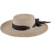 Women's Boater Hat with Scarf Bow - Natural Black