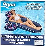 Aqua Campania Ultimate 2 in 1 Recliner & Tanner Pool Lounger with Adjustable Backrest and Caddy, Inflatable Pool Float…
