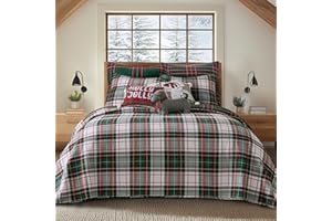Levtex Home - Spencer Plaid Queen Bedspread - Queen (110x106in.) - Green Red White - Reversible - Cotton