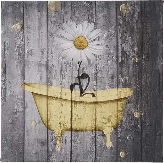 Yellow Rustic Modern Daisy Flower Bubbles Farmhouse Vintage Bath Wall Art