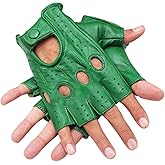 Gloves 007 Driving Gloves Half Finger Less Knuckle Holes For Men Genuine Leather (Small, Green)