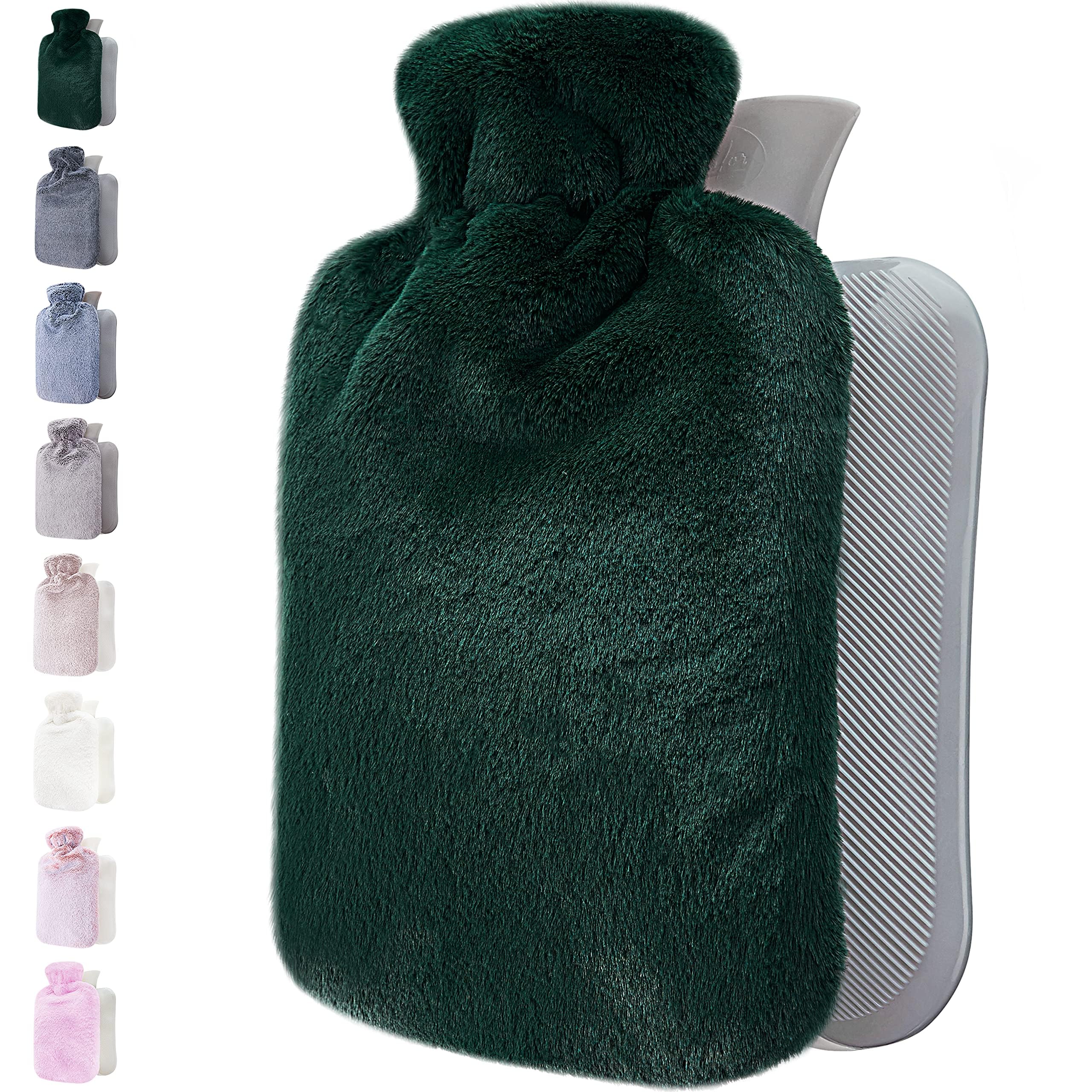 Hot Water Bottle - with Soft Premium Fleece Cover - Green, 2L - Heating Pad for Menstrual Cramps and Period Comfort - Bed Foot Warmer - Hot & Cold Compress for Back, Stomach, Neck Pain Relief — image 1