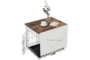 VIE DE AMAN Dog Crate Topper Wood for 48 42 36 24 inch Cages, Dog Crate Table Topper with Tassel Curtain, Rustic Style Dog Kennel Topper, Rustic Brown(Dog Crate Not Include)