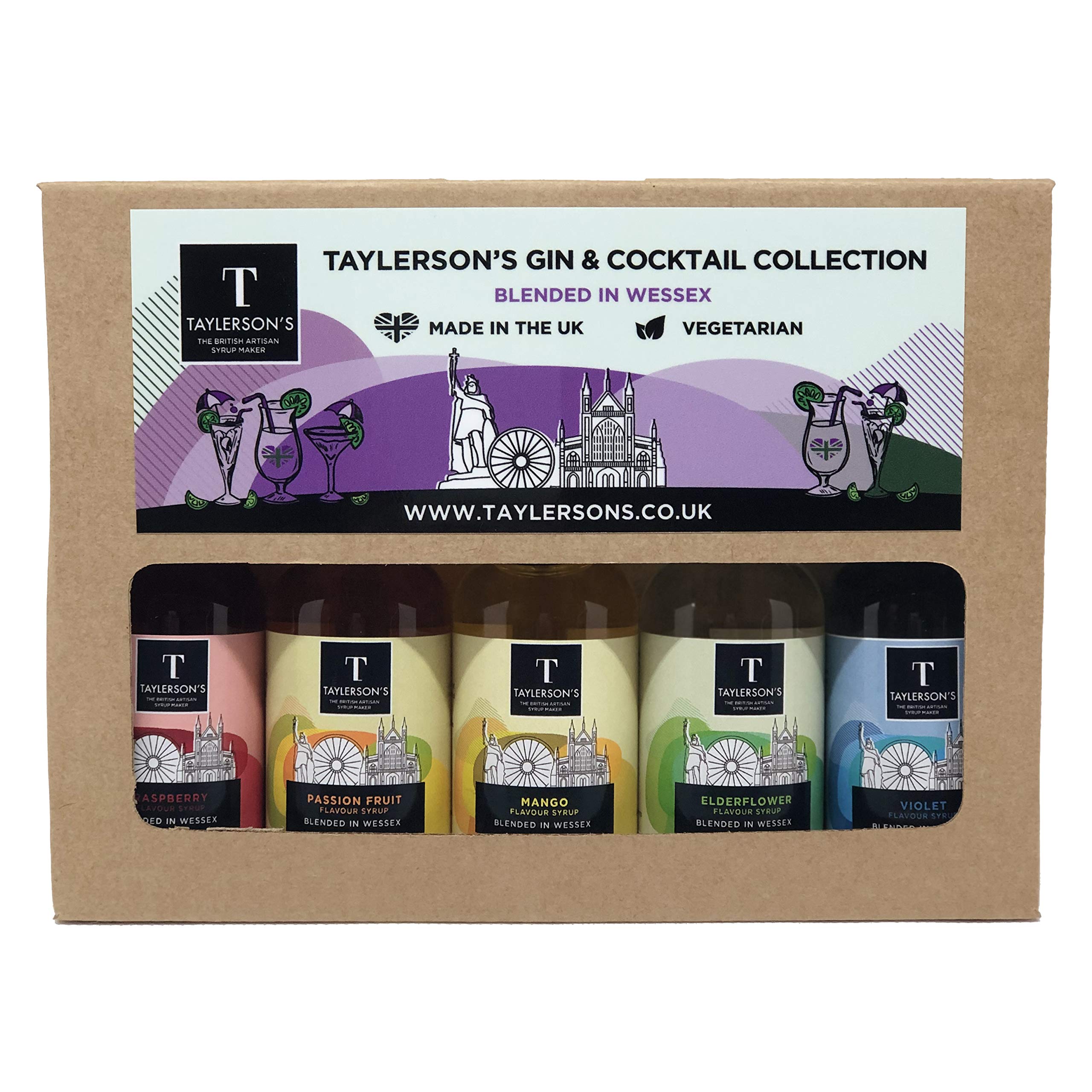 Taylerson's Gin & Cocktail Syrup Gift Set - Vegetarian, Artisan and Hand-Bottled. Ideal added to gin, prosecco or sparkling wine. British-Made - 5 x 50ml