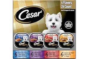 Cesar Loaf in Sauce Wet Dog Food Rotisserie Chicken, Filet Mignon, Angus Beef, and Ham & Egg Flavors Variety Pack, 3.5 oz. Easy Peel Trays (24 Count, Pack of 1)