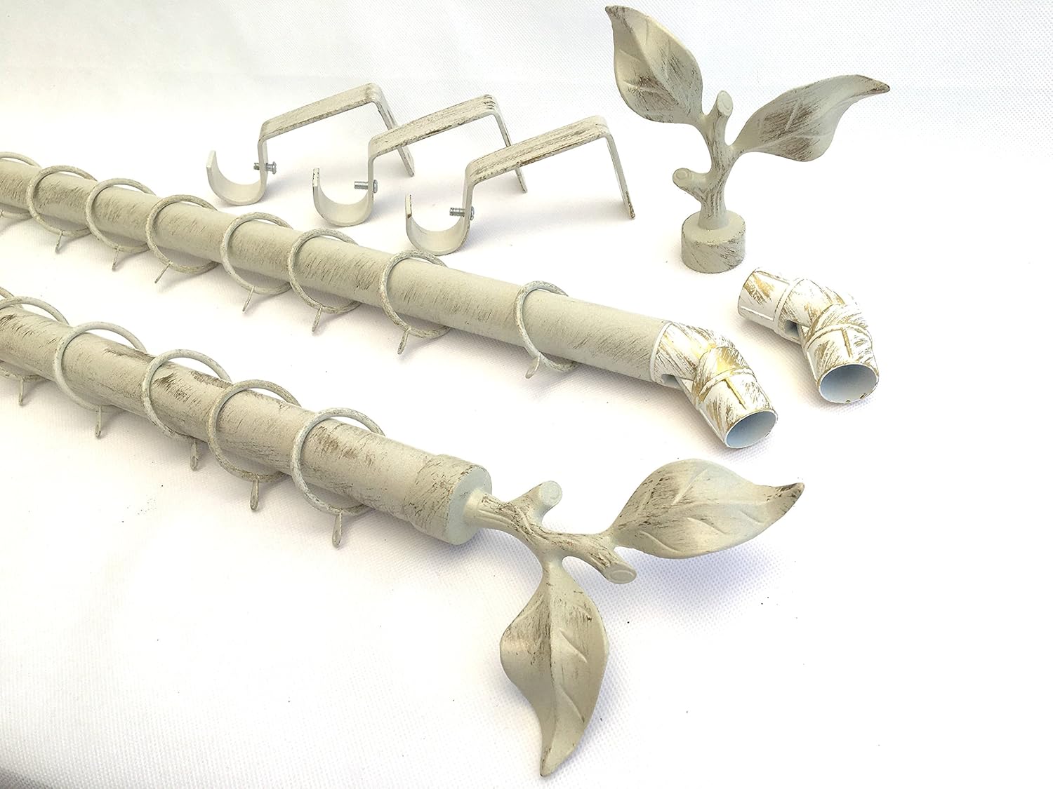 28mm Brushed Cream Ivory Gold 3 5m Metal Bay Window Curtain Pole