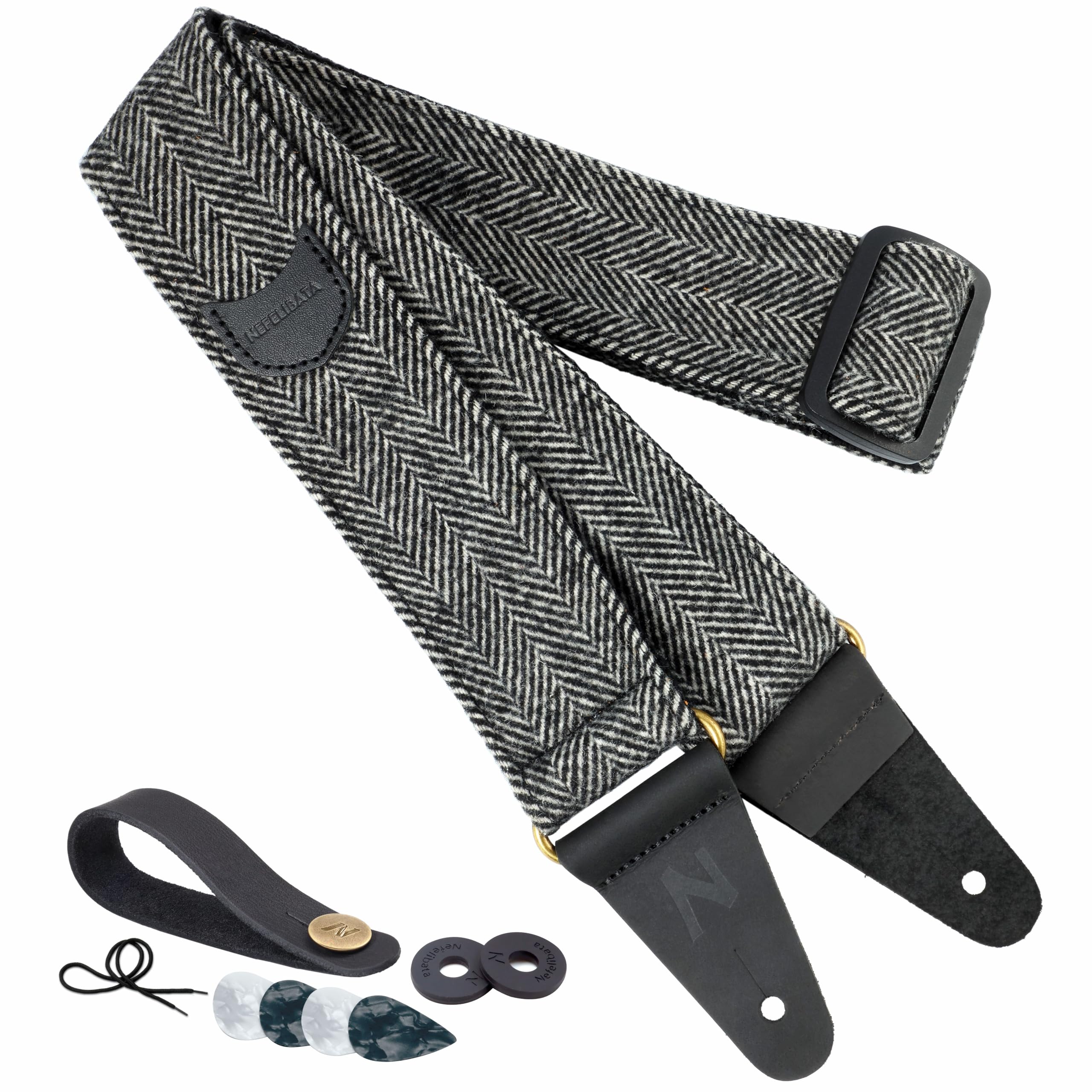 Nefelibata Guitar Strap, Soft Cashmere-containing Fabric Full Grain Leather End Guitar Straps for Bass, Electric and Acoustic Guitars, Free Button, Locks and Guitar Picks — image 1