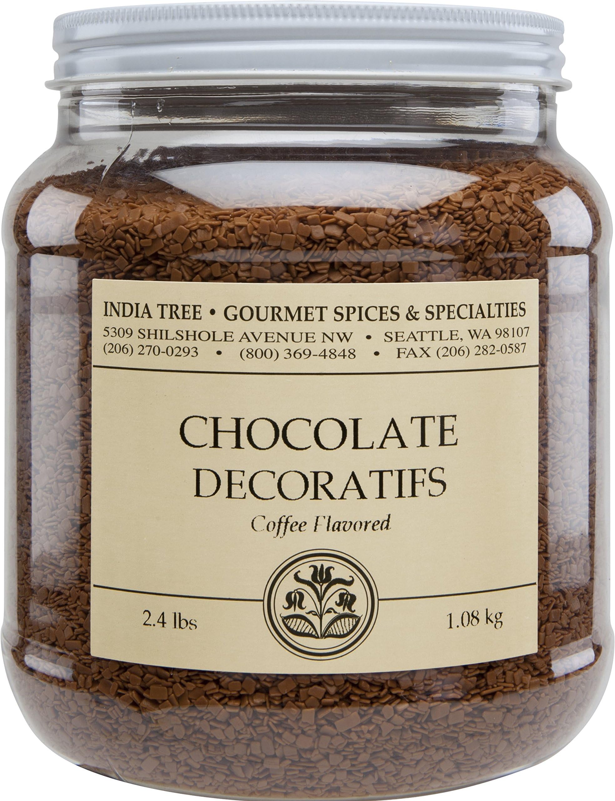 India Tree Coffee Flavored Chocolate Decoratifs, Canister, 2.4 Pound