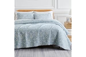Southshore Fine Living, Inc. Oversized King Quilt, Boho Bedding Set, Paisley Bedspread King Size/California King Coverlet & 2 Matching Quilted Pillow Shams, Blue Paisley