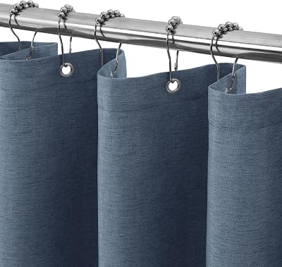 Linen Look Shower Curtain 122x182cm Navy with Metal Hooks