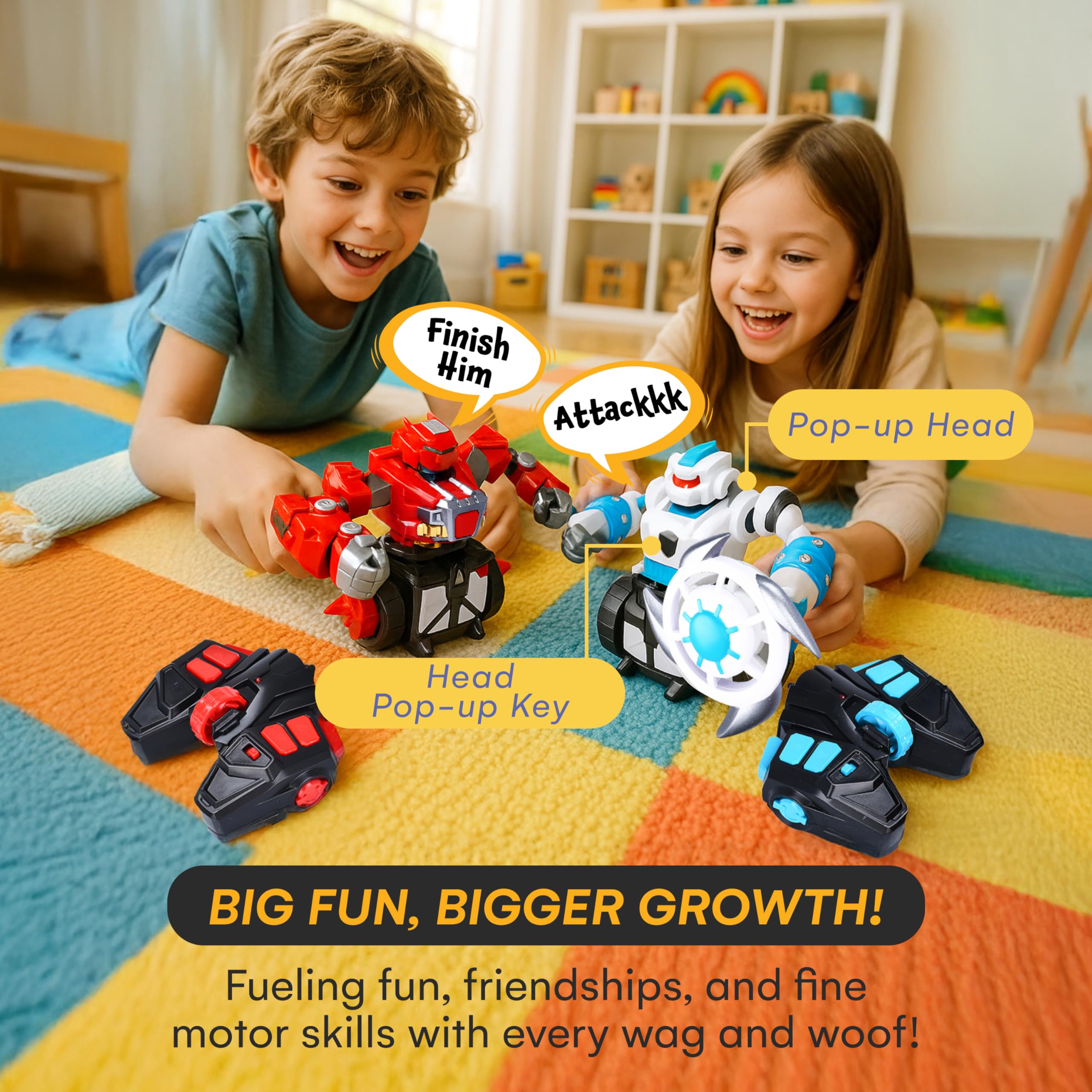 Top Race Remote Control Fighting Toy – 2-Pack Red & Blue RC Robots with Lights, Sounds & 360° Rotation – Interactive Intelligent Playset for Kids – Fun Remote-Controlled Battle Action