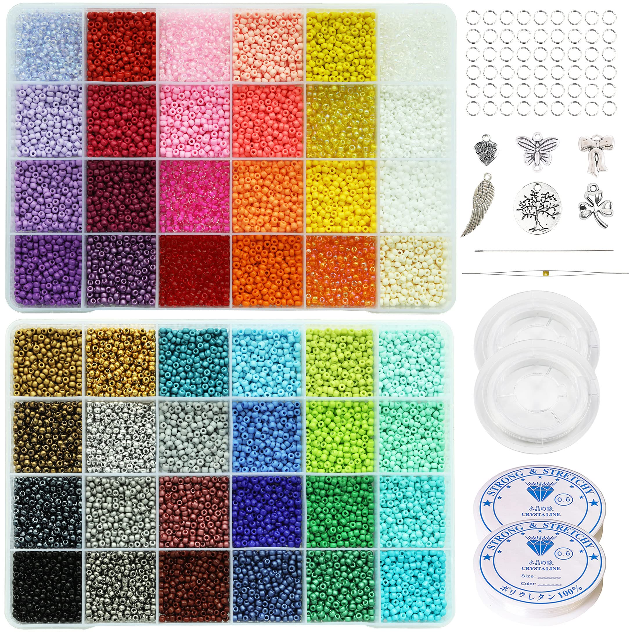Bala&Fillic Size 3mm Glass Seed Beads About 16800pcs in Box, 48 Colors Assortment 8/0 Craft Seed Beads for Making Jewelry Necklace Bracelets Earrings Rings