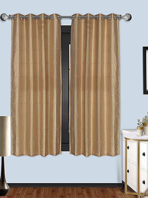 Buy Dekor World Polyester Self Stripe Beige Eyelet Curtain Set